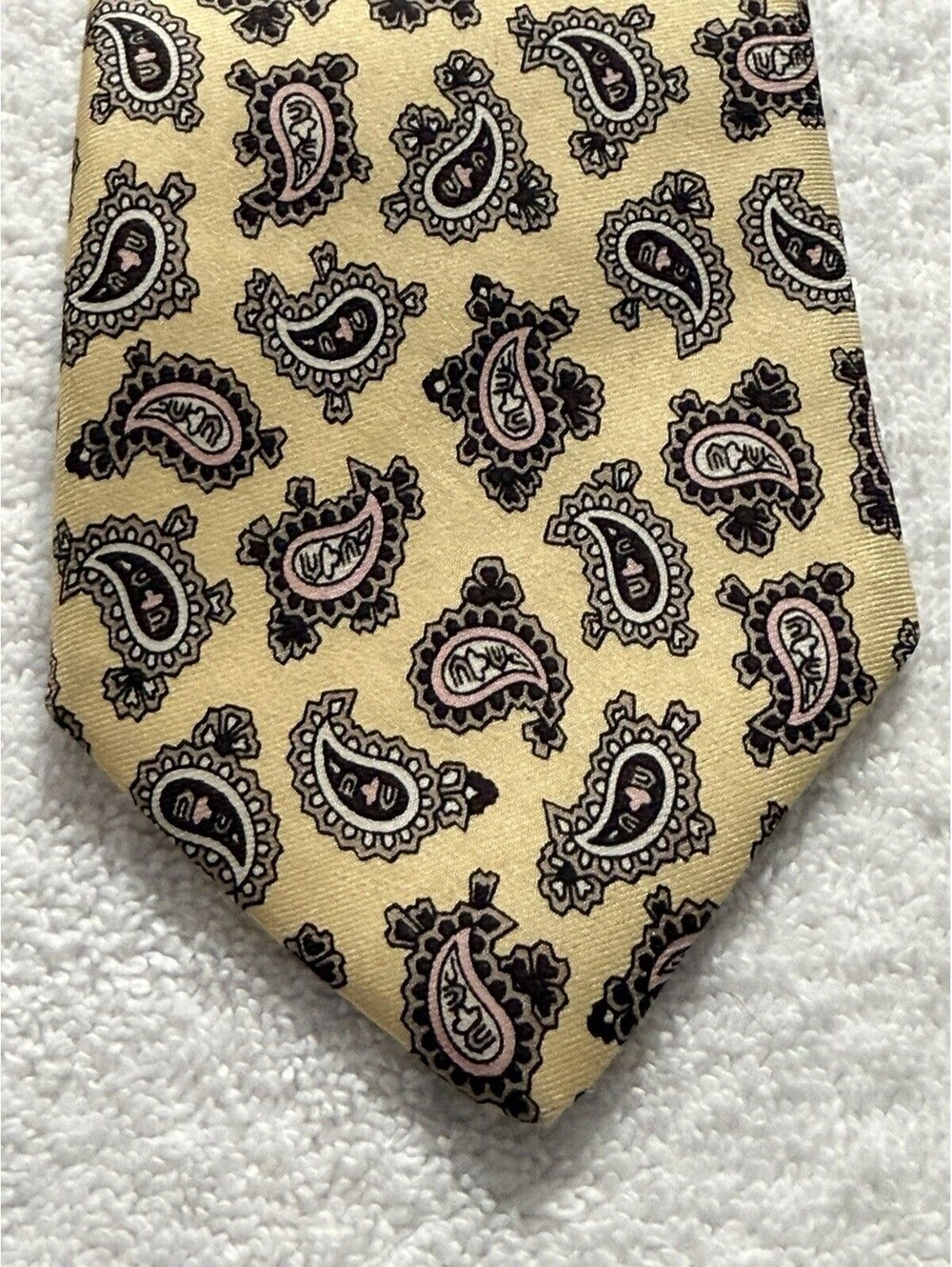 Reis of New Haven Tie Vintage Silk Yellow Paisley Skinny